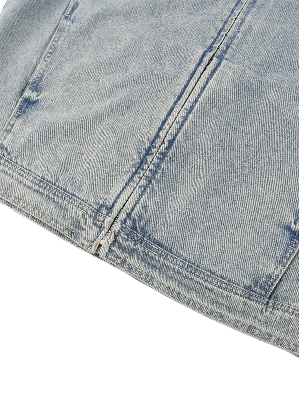 Kurtka Jeansowa Vintage Wash Zip – Nowrocky™ — detal sprania vintage na denimie