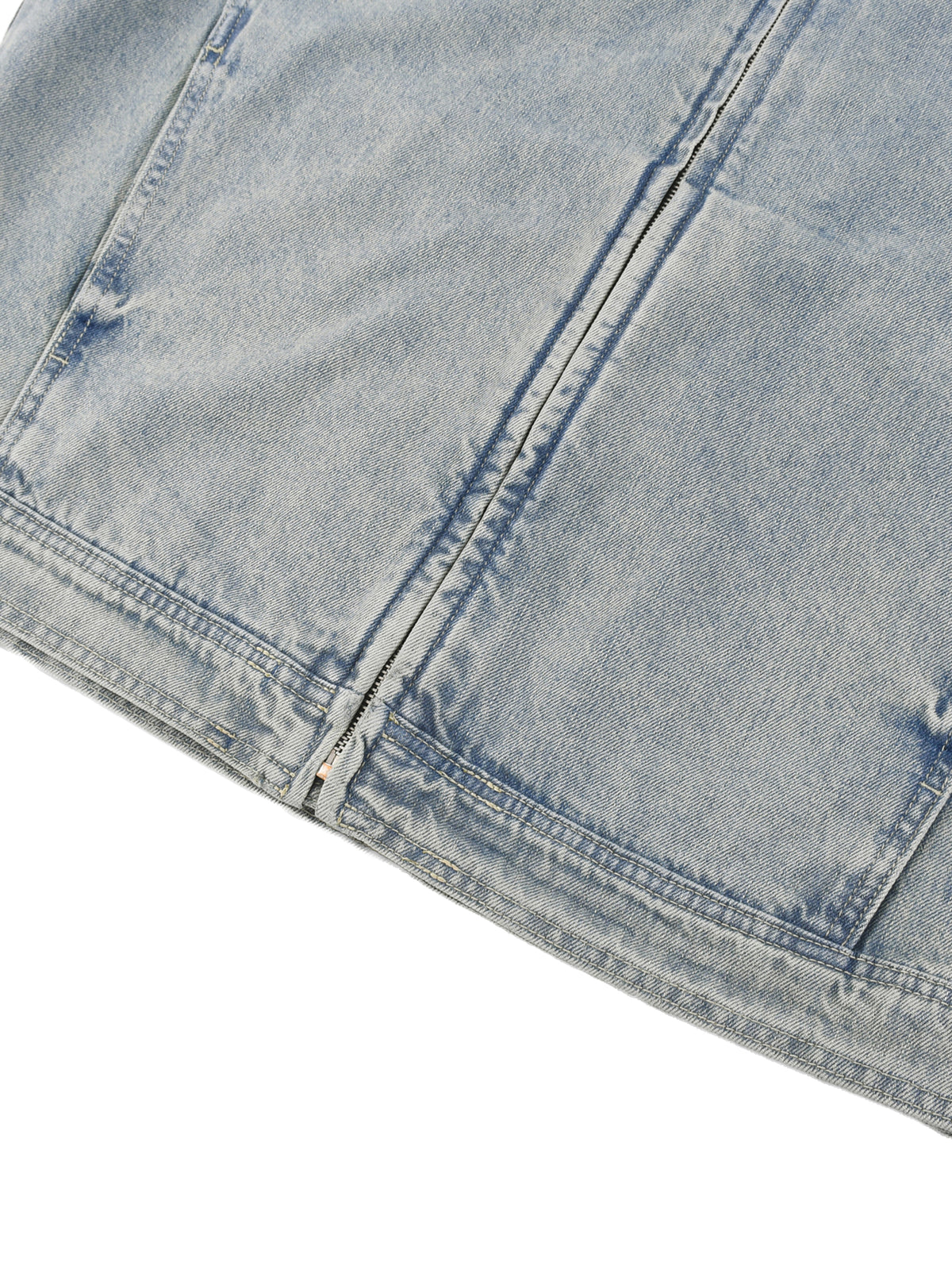 Kurtka Jeansowa Vintage Wash Zip – Nowrocky™ — detal sprania vintage na denimie