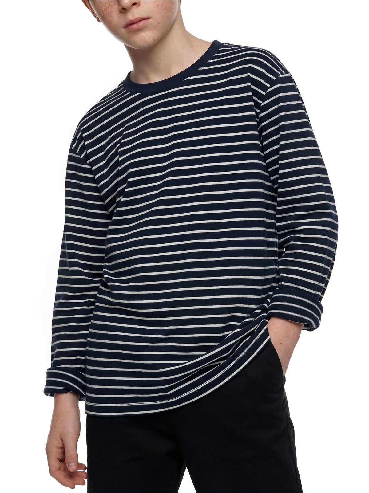 Longsleeve Dziecięcy Paski Contrast Rib – Nowrocky™ — dolna krawędź i szew boczny