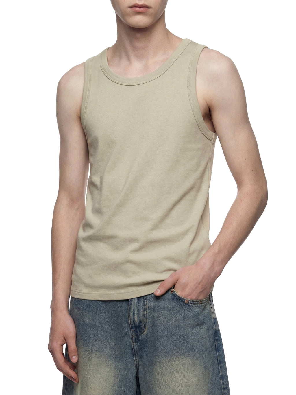 Tank Top Heavyweight Ribbed – Nowrocky™ — układ na płasko, całe ujęcie