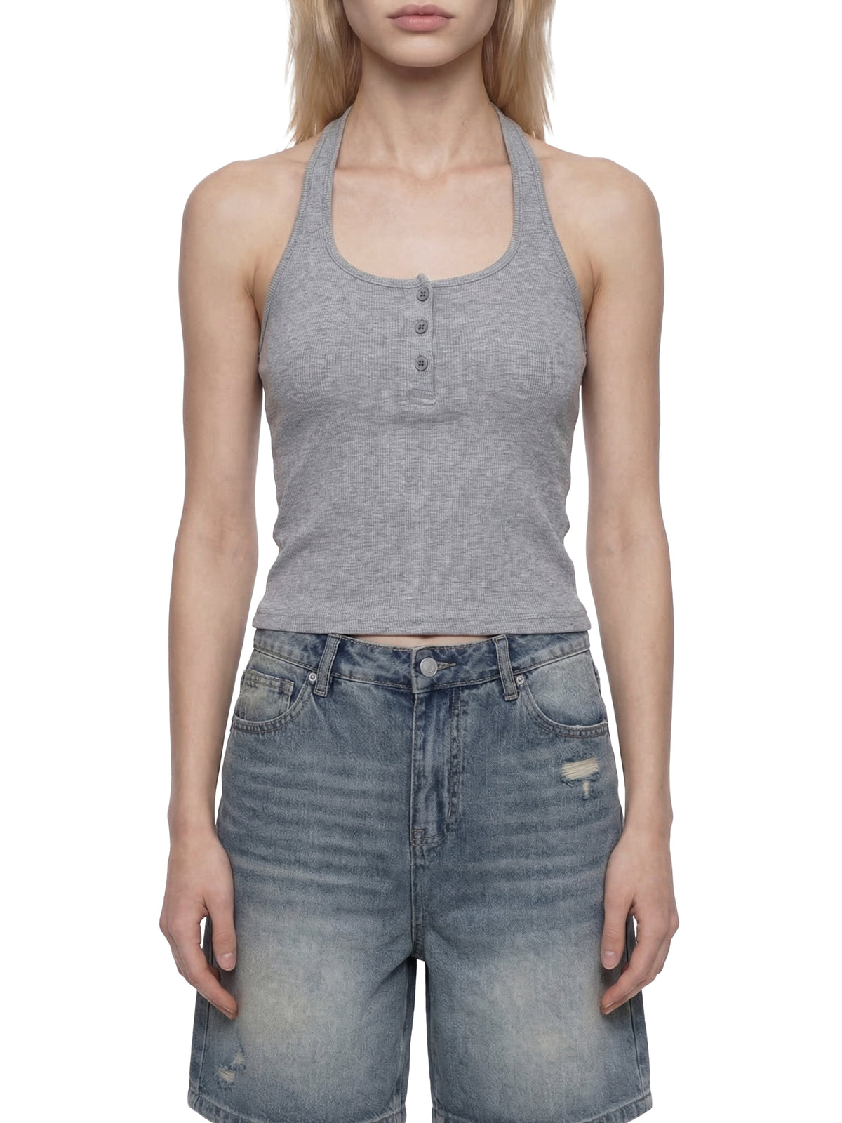 Tank Top Ribbed Henley – Nowrocky™ — układ na płasko, całe ujęcie