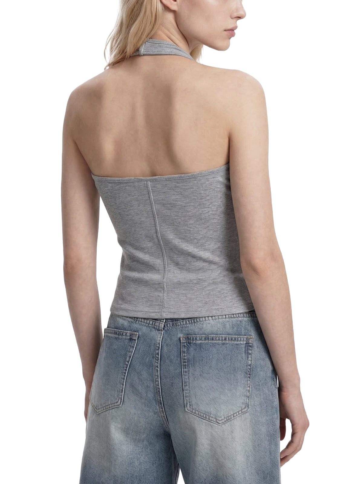 Tank Top Ribbed Henley – Nowrocky™ — plecy modela i linia ramiączek