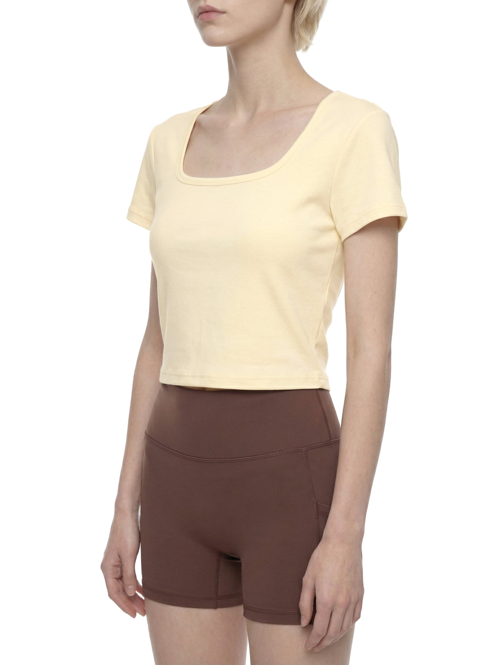 T-shirt Square Neck Crop – Nowrocky™ — kadr studyjny na jednolitym tle