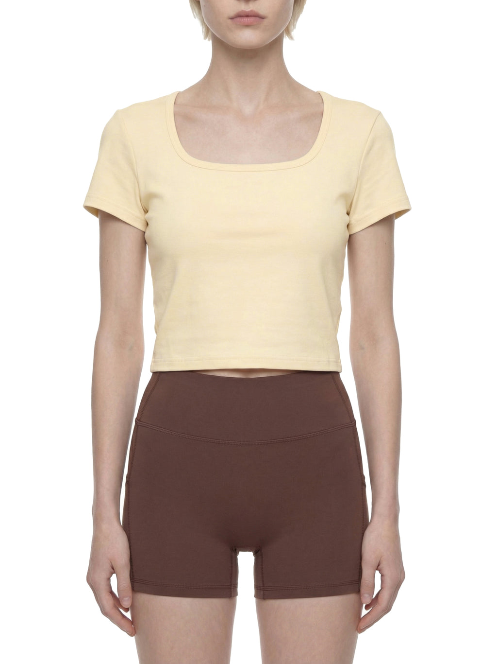 T-shirt Square Neck Crop – Nowrocky™ — układ na płasko, strona przednia