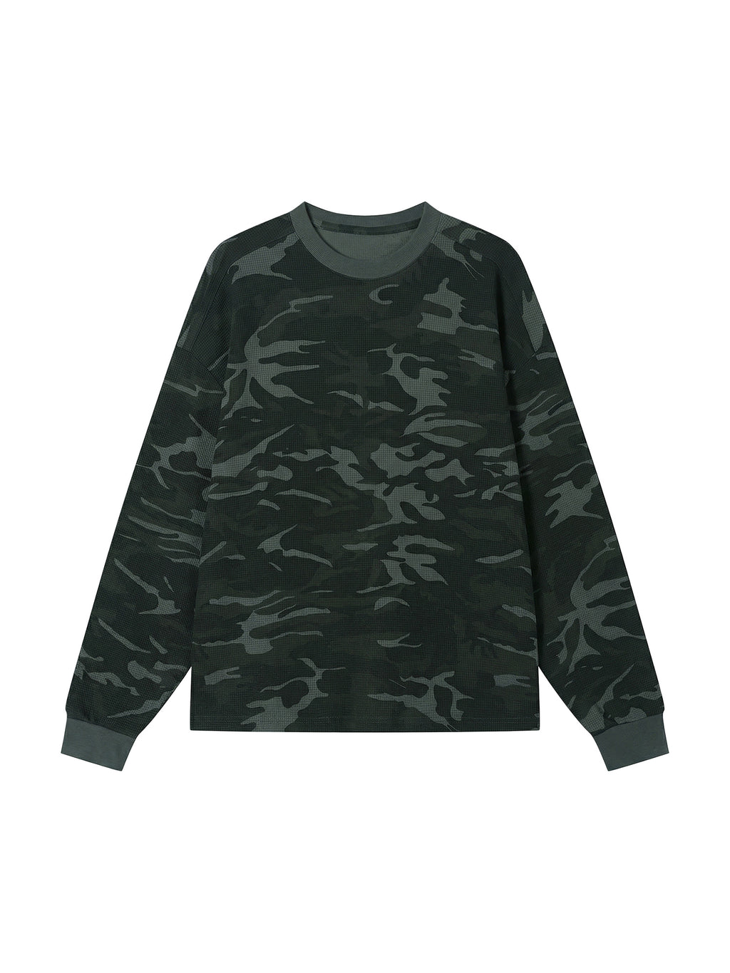 Longsleeve Waffle Boxy Drop Shoulder – Nowrocky™ — układ na płasko, strona przednia
