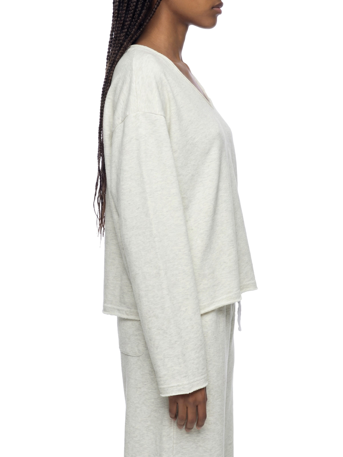 Longsleeve Damski Raw Hem Crop – Nowrocky™ — szew boczny w zbliżeniu