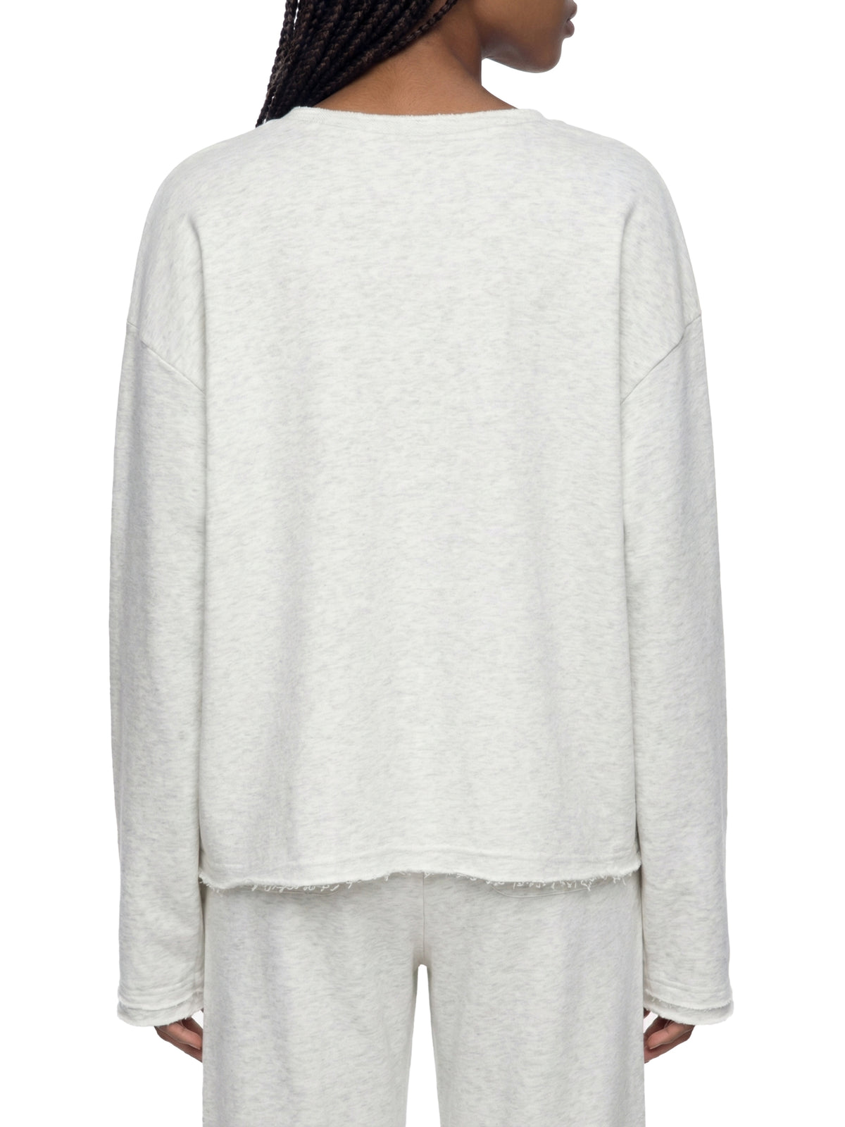 Longsleeve Damski Raw Hem Crop – Nowrocky™ — układ na płasko, strona przednia