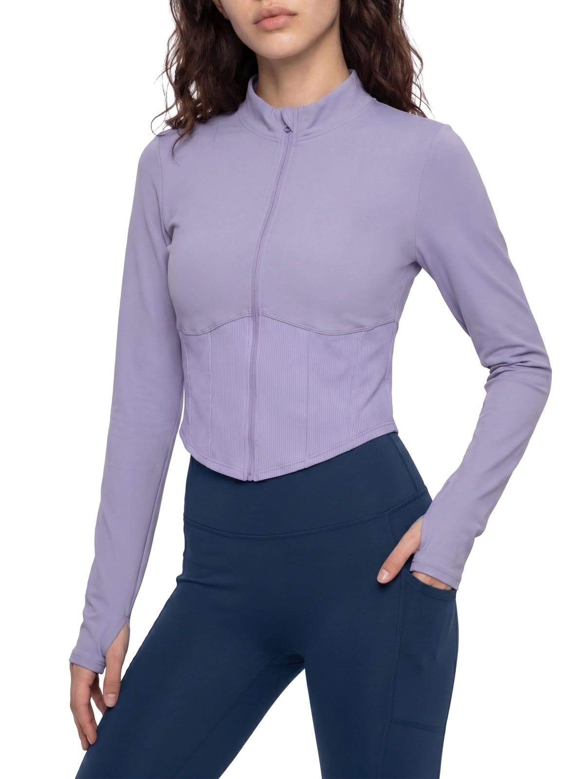Kurtka Cropped Full-Zip Slim Fit – Nowrocky™ — stylizacja uliczna z legginsami