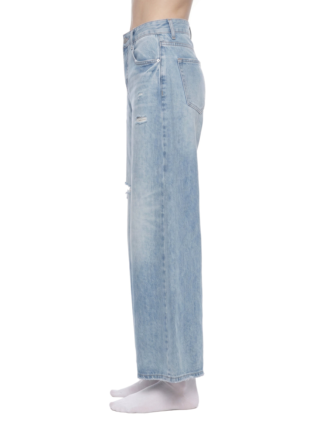 Jeansy Damskie Vintage Wash Distressed Wide Leg – Nowrocky™ — pasek i szlufki z bliska
