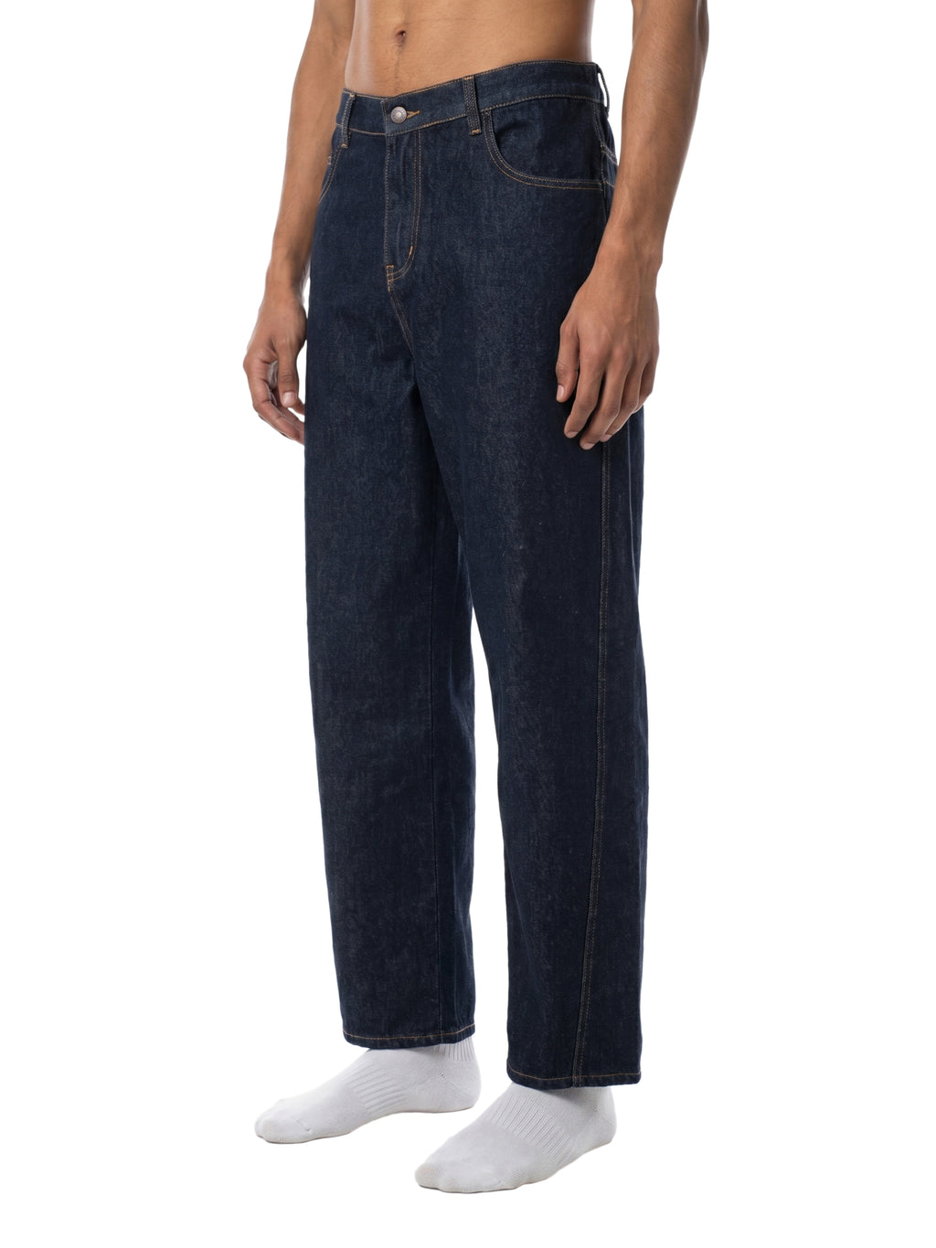 Jeansy Barrel Leg Vintage Wash – Nowrocky™ — przednia kieszeń i przeszycie