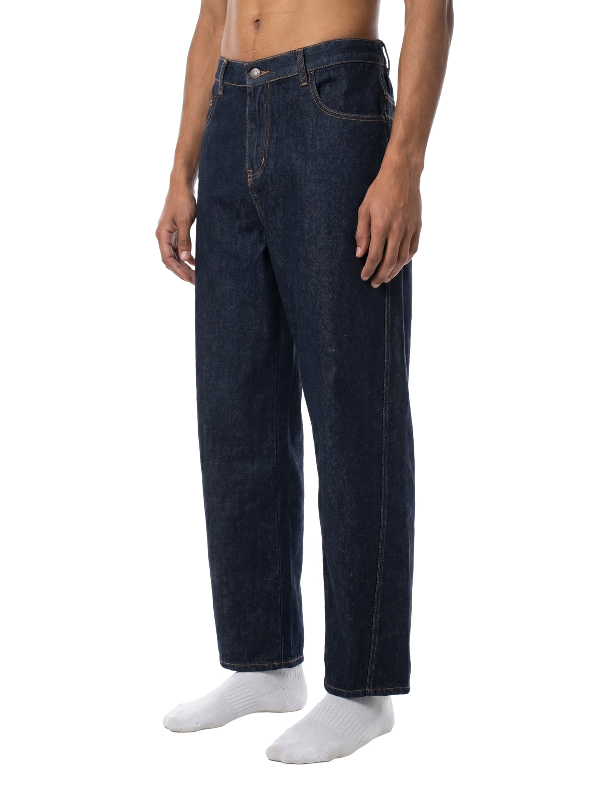 Jeansy Barrel Leg Vintage Wash – Nowrocky™ — przednia kieszeń i przeszycie
