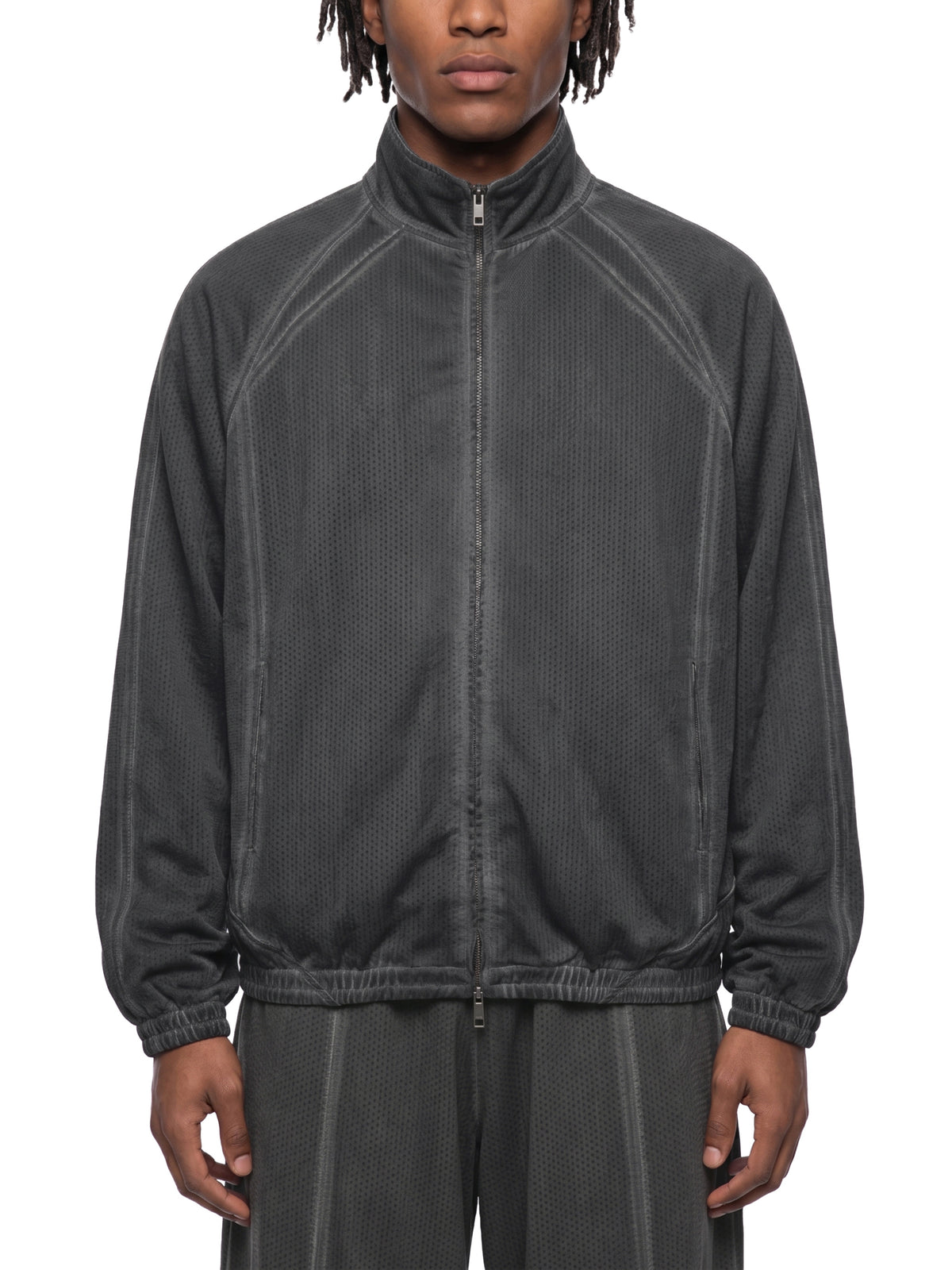 Kurtka Mesh Vintage Wash Full Zip – Nowrocky™ — zbliżenie na zamek błyskawiczny