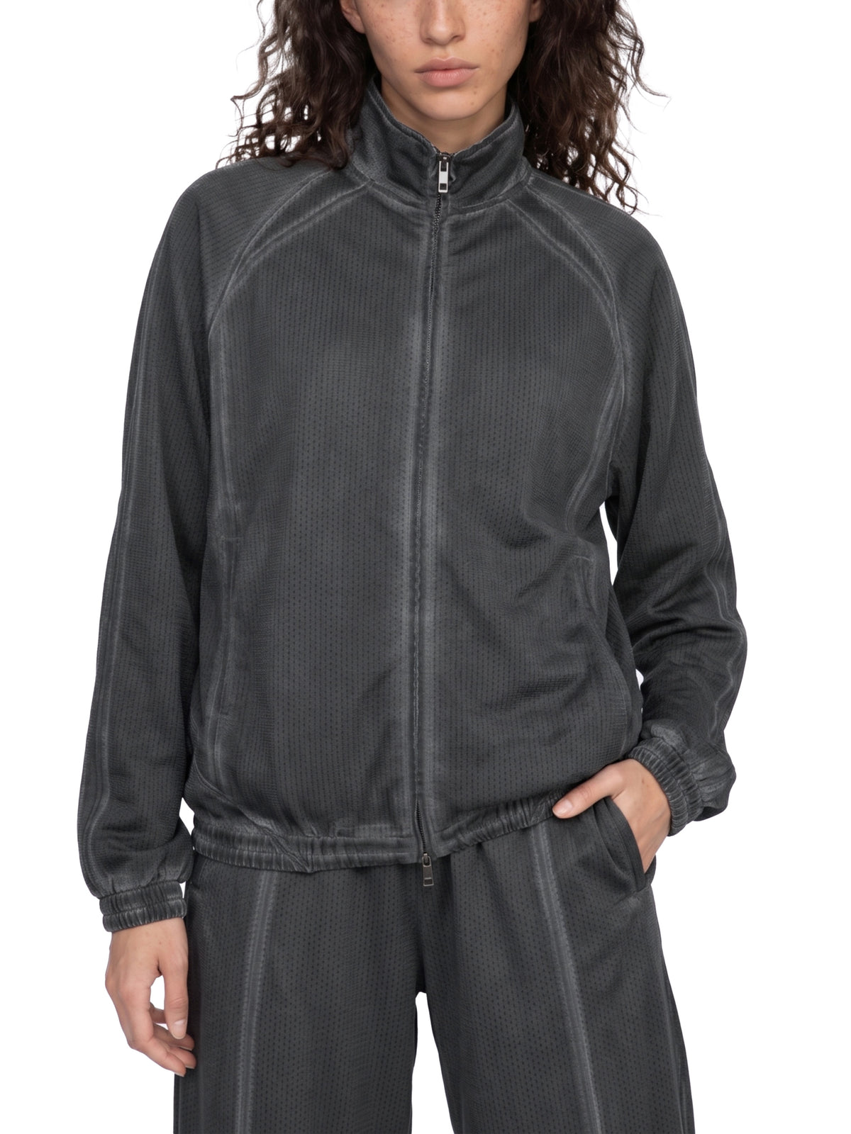 Kurtka Mesh Vintage Wash Full Zip – Nowrocky™ — układ na płasko, cały krój