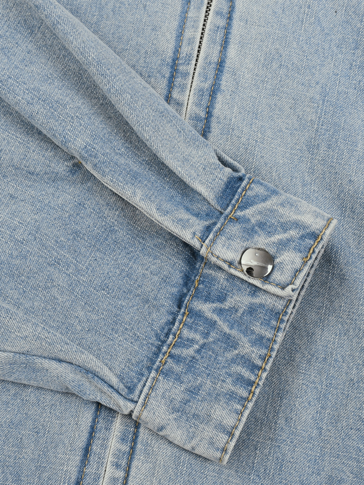 Kurtka Jeansowa Full Zip Vintage Wash – Nowrocky™ — suwak i zaczep zamka z bliska