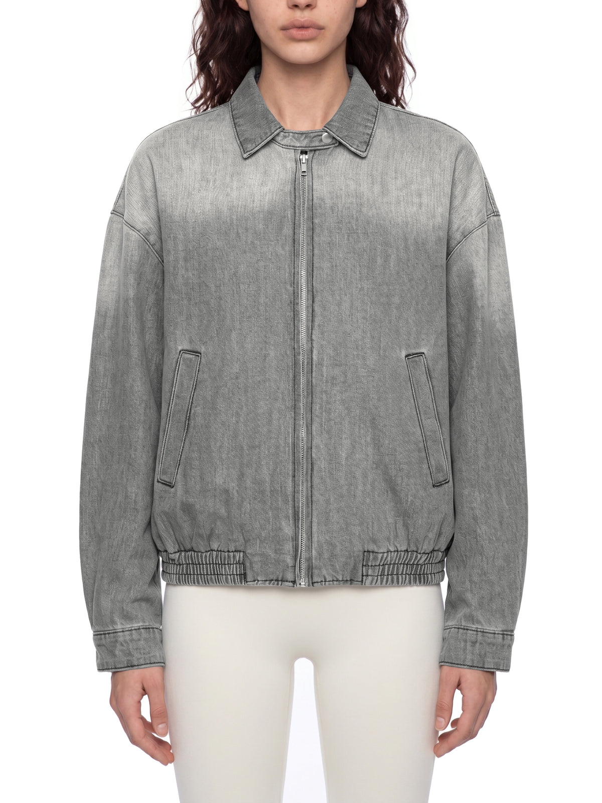 Kurtka Jeansowa Full Zip Vintage Wash – Nowrocky™ — układ na płasko, całe ujęcie