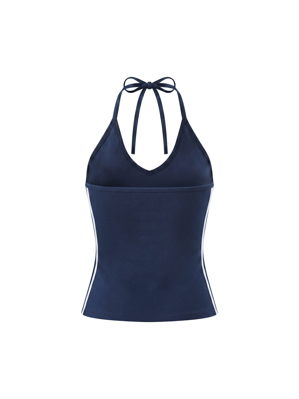 Tank Top Halter Crop Contrast Tape – Nowrocky™ — ujęcie z profilu, dopasowany krój