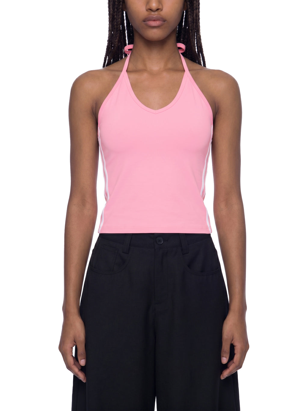 Tank Top Halter Crop Contrast Tape – Nowrocky™ — stylizacja uliczna z szerokimi spodniami