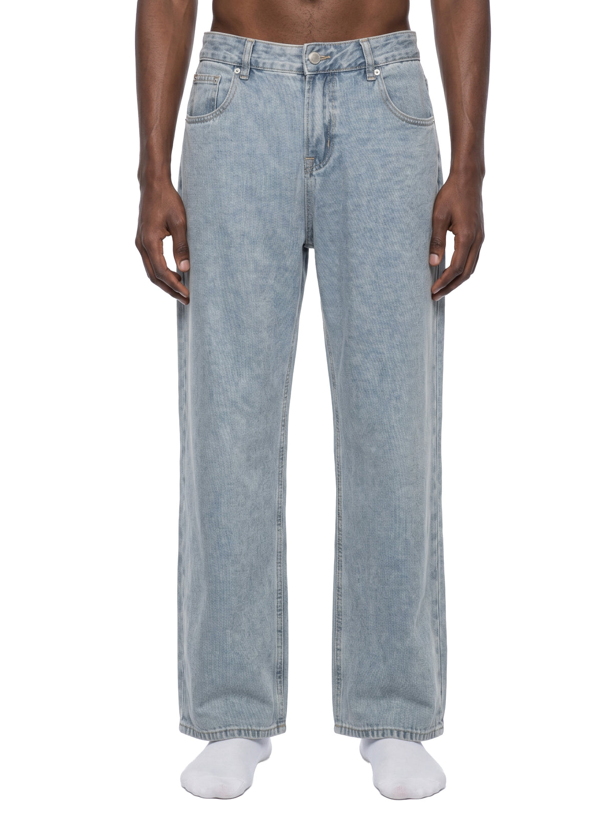 Jeansy Vintage Wash Straight Leg – Nowrocky™ — zbliżenie na przetarcia vintage wash