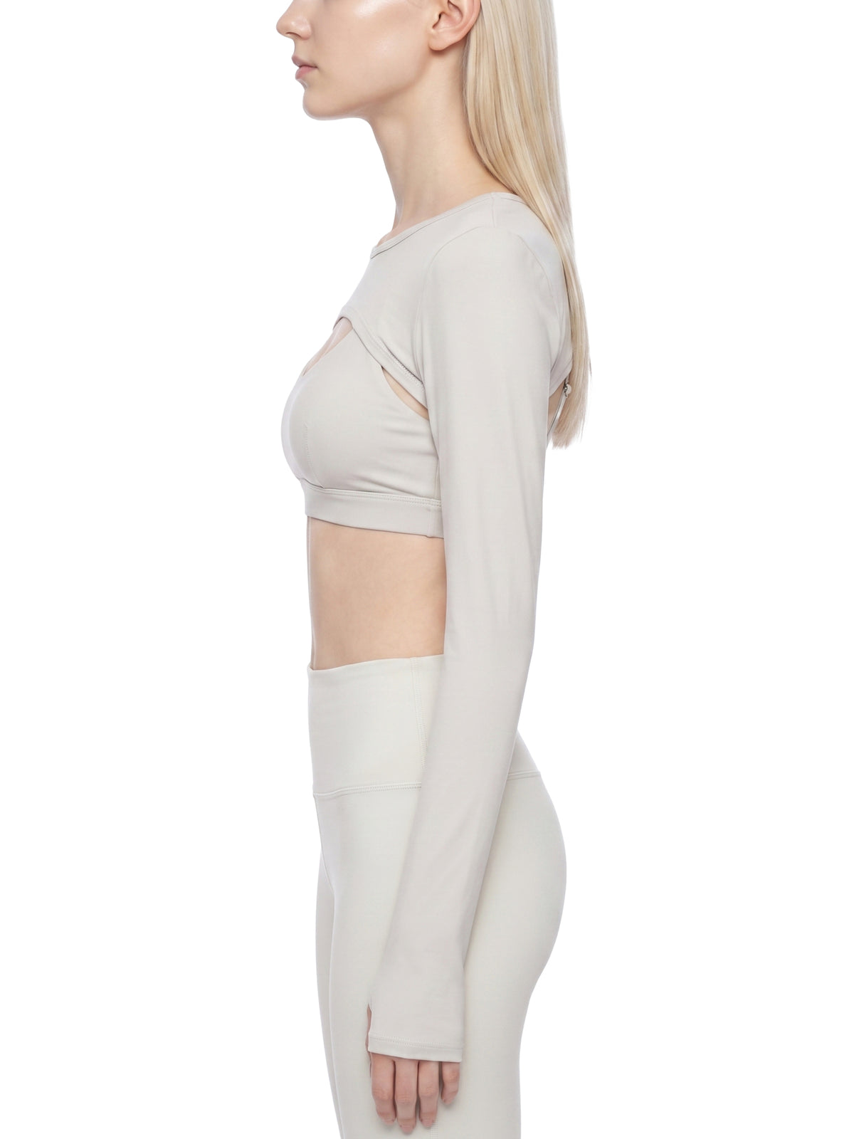 Bolerko Longsleeve Cutout – Nowrocky™ — faktura materiału w świetle bocznym