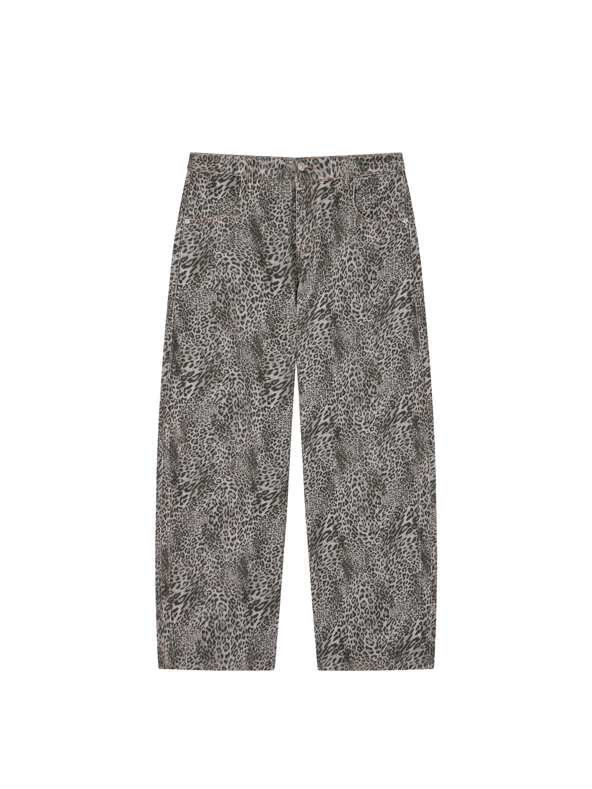 Jeansy Leopard Vintage Wash Wide Leg – Nowrocky™ — jeansy w panterkę na modelu, sylwetka