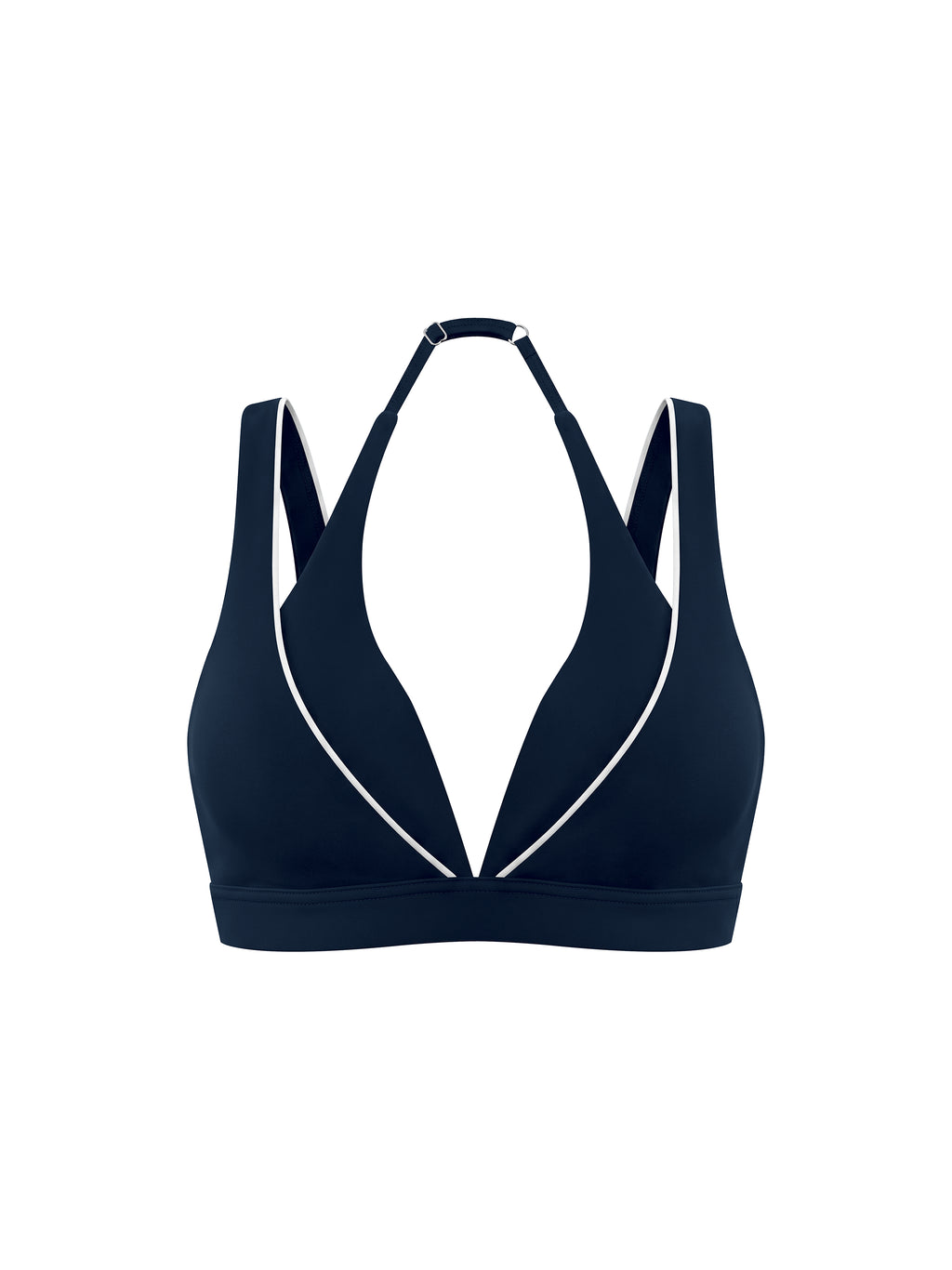 Biustonosz Sportowy Halter Deep V – Nowrocky™ — logo marki na ściągaczu