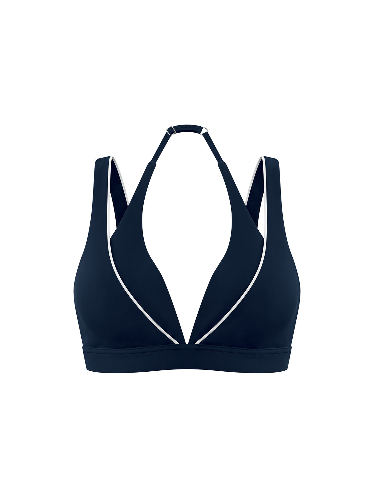 Biustonosz Sportowy Halter Deep V – Nowrocky™ — logo marki na ściągaczu