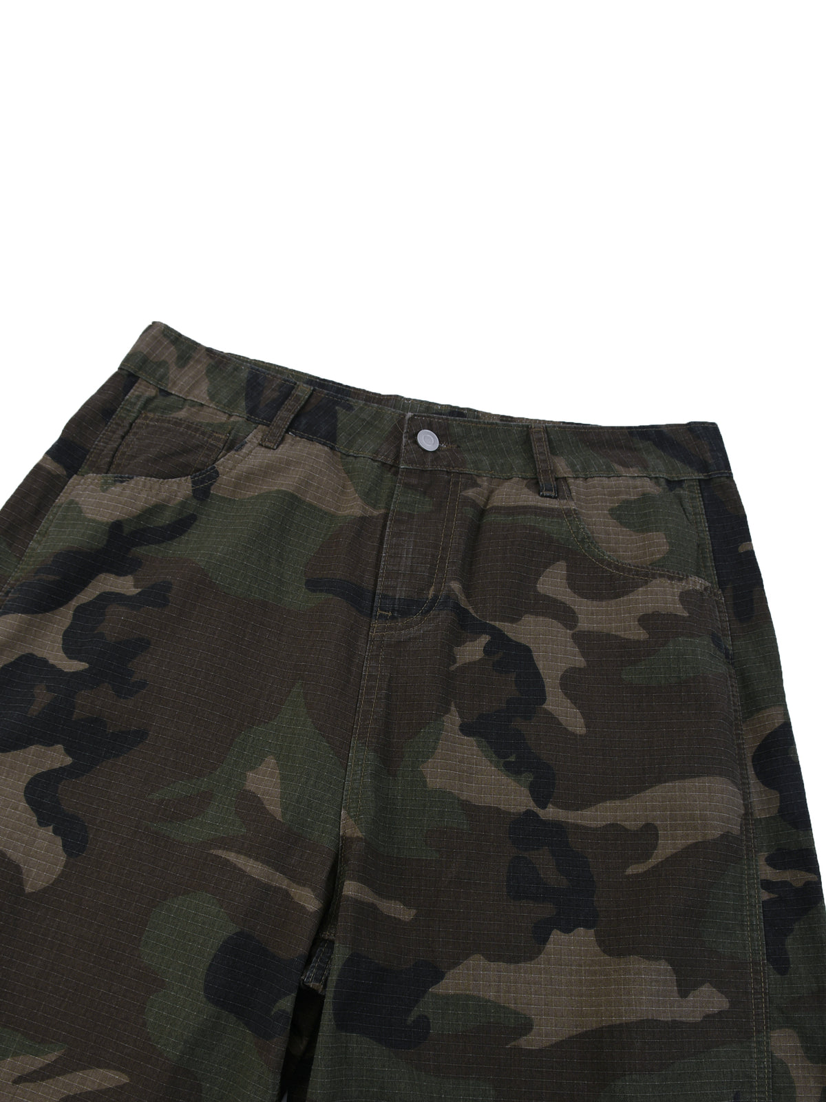 Spodnie Camo Barrel Leg – Nowrocky™ — dół nogawki i szew