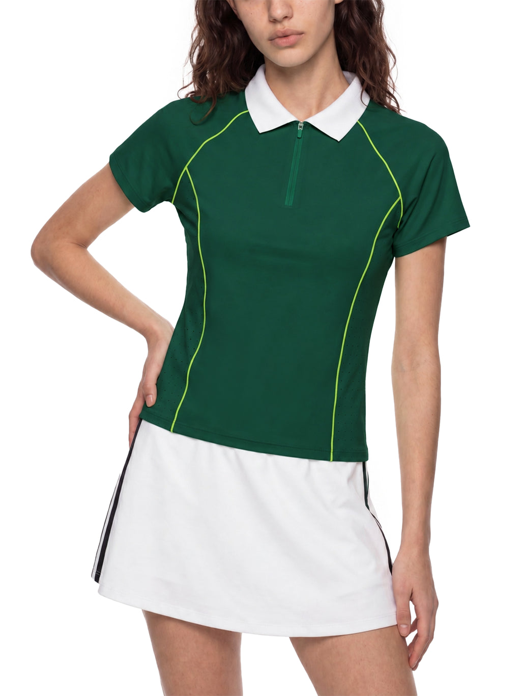 Polo Damskie Quarter-Zip Contrast Collar – Nowrocky™ — kadr studyjny na neutralnym tle
