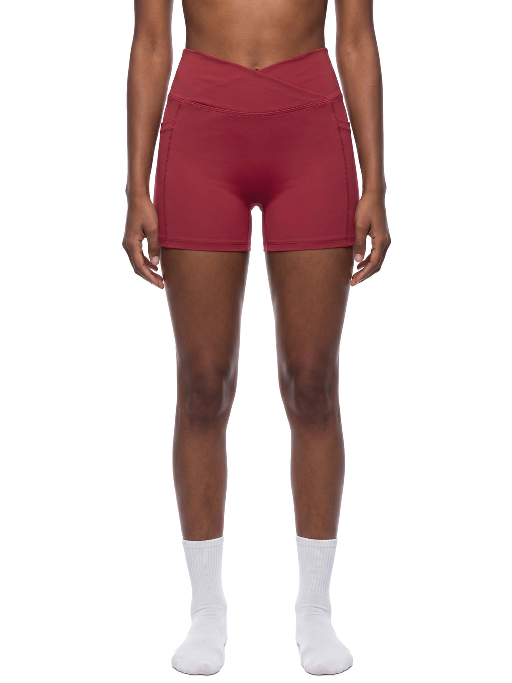 Szorty Treningowe High Waist z Kieszeniami – Nowrocky™ — ujęcie 3/4 sylwetki w ruchu