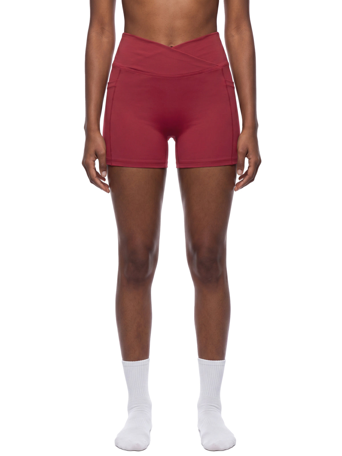 Szorty Treningowe High Waist z Kieszeniami – Nowrocky™ — ujęcie 3/4 sylwetki w ruchu