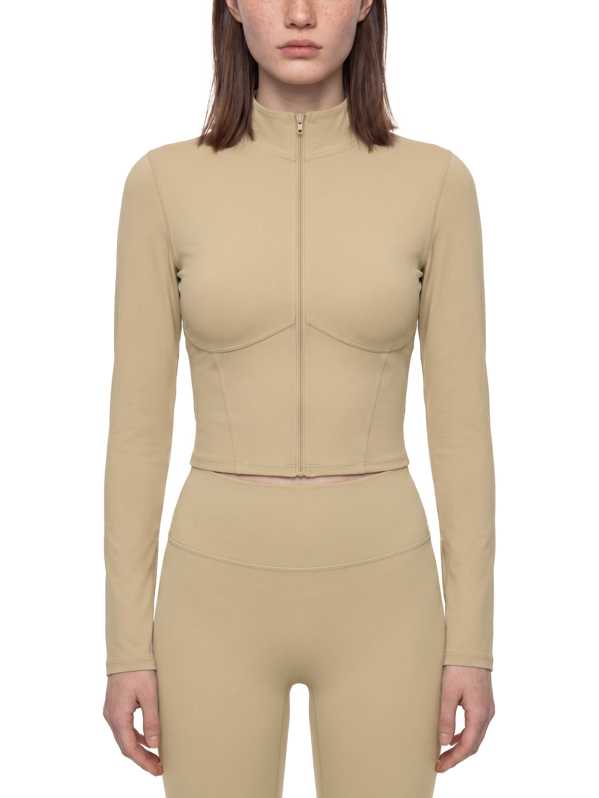 Kurtka Cropped Full-Zip Stójka – Nowrocky™ — ujęcie z profilu, krótki krój