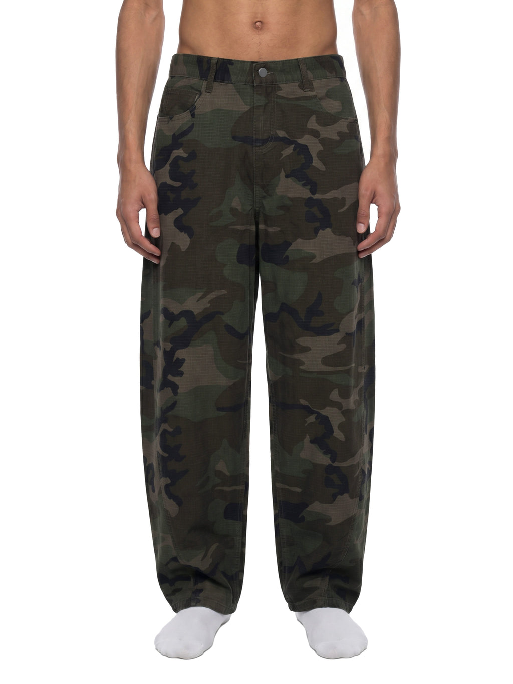 Spodnie Camo Barrel Leg – Nowrocky™ — detal splotu materiału