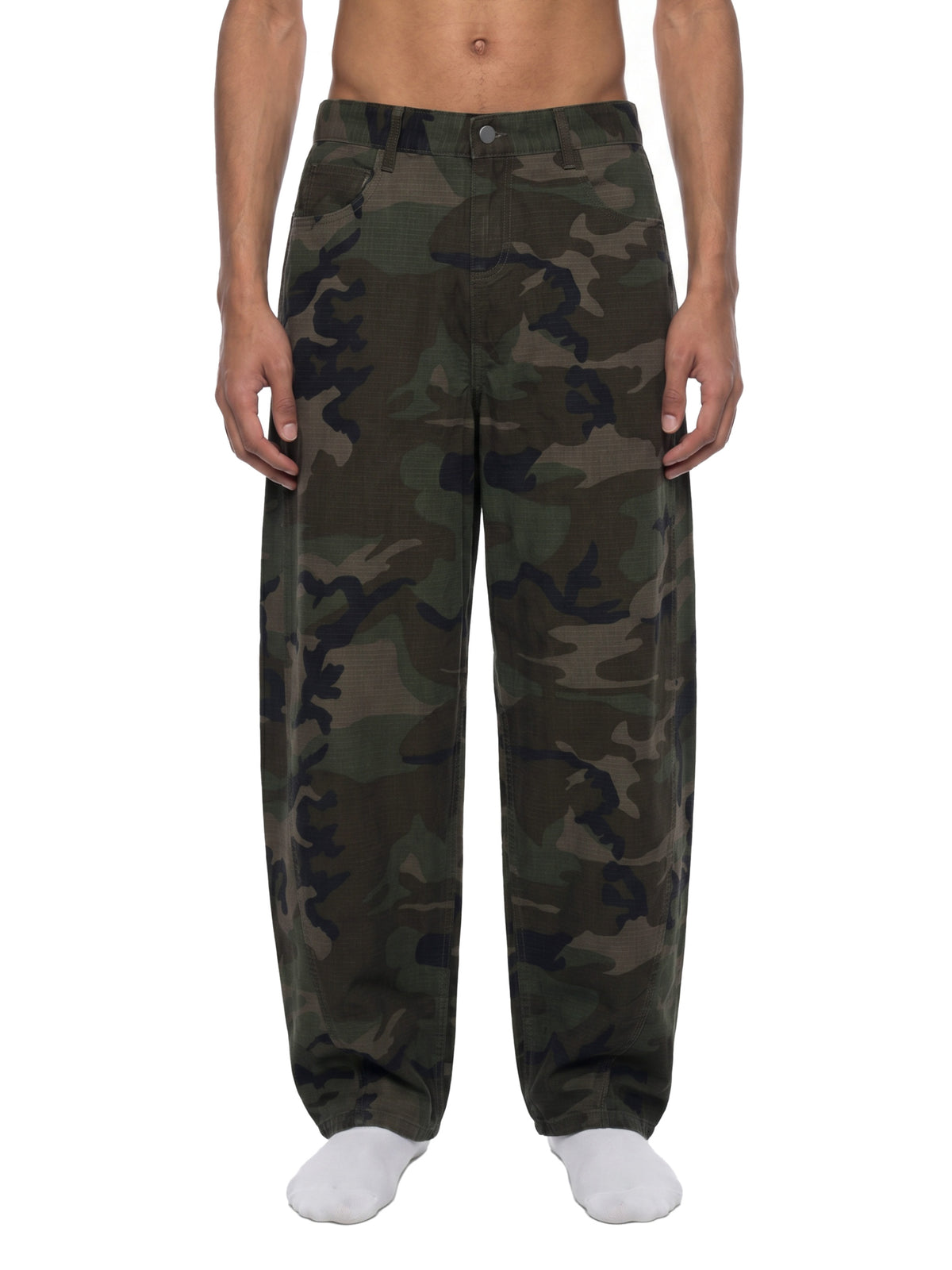 Spodnie Camo Barrel Leg – Nowrocky™ — detal splotu materiału