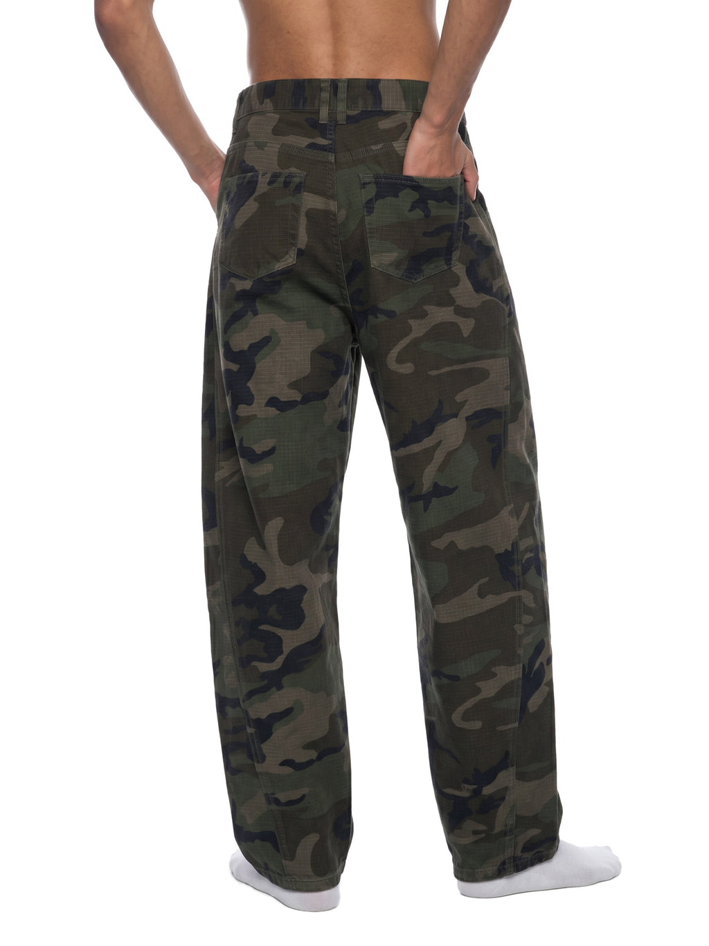 Spodnie Camo Barrel Leg – Nowrocky™ — tylna kieszeń z przeszyciem