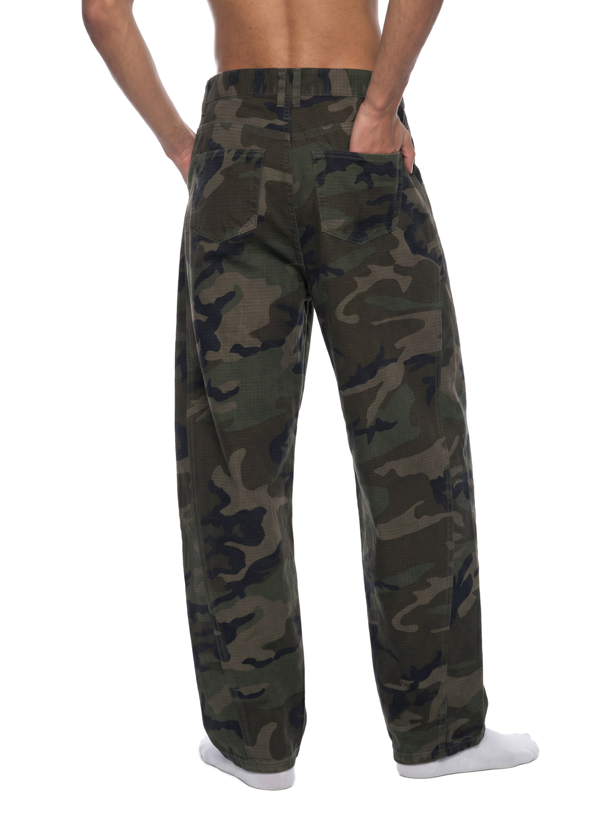 Spodnie Camo Barrel Leg – Nowrocky™ — tylna kieszeń z przeszyciem