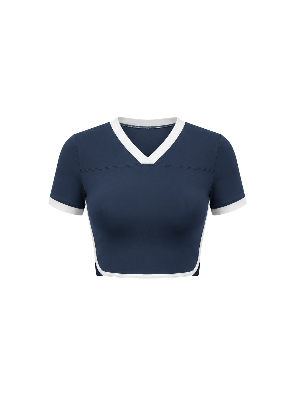 T-shirt Cropped Color Block – Nowrocky™ — dekolt i ściągacz przy szyi, detal