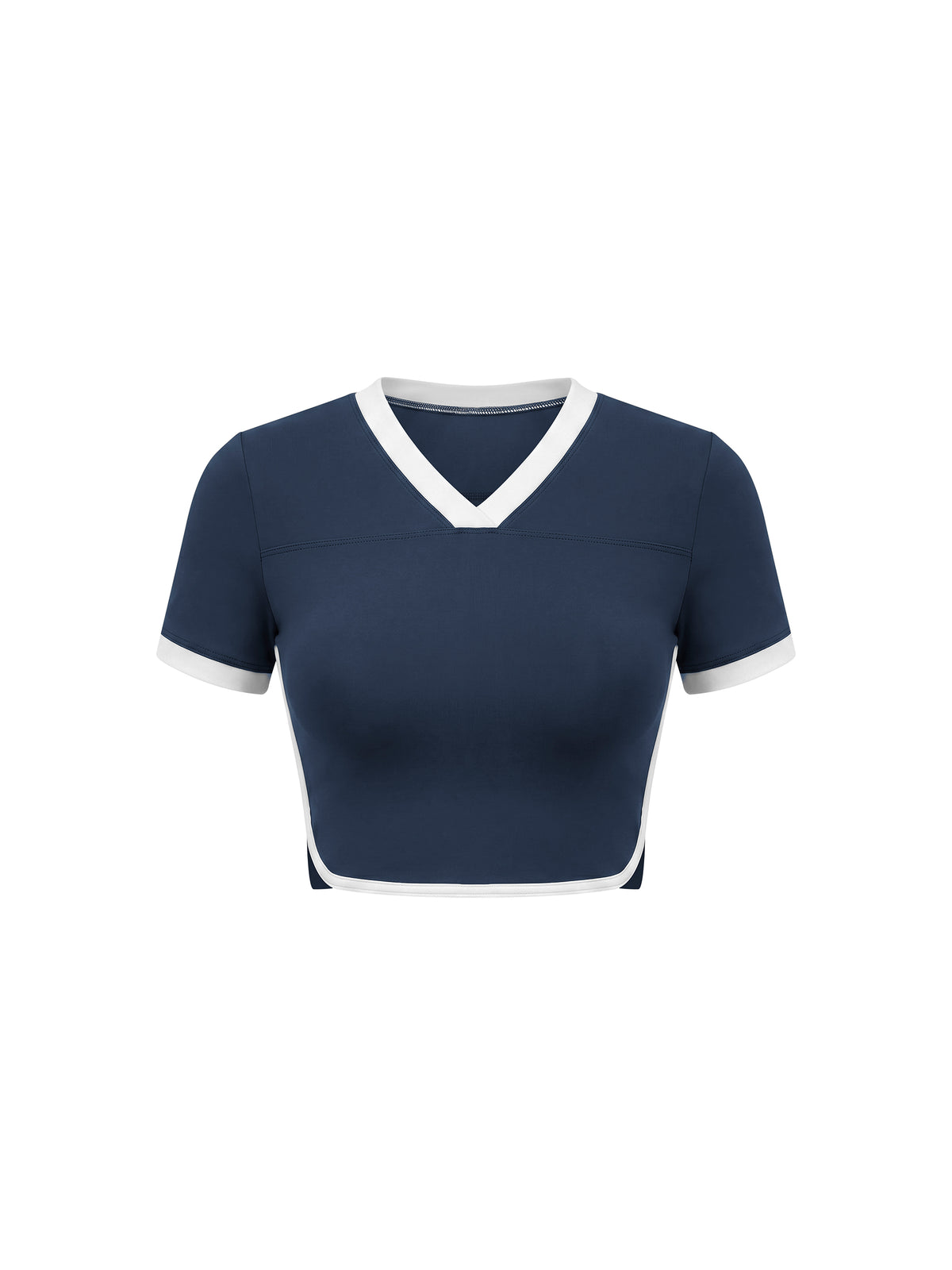 T-shirt Cropped Color Block – Nowrocky™ — dekolt i ściągacz przy szyi, detal