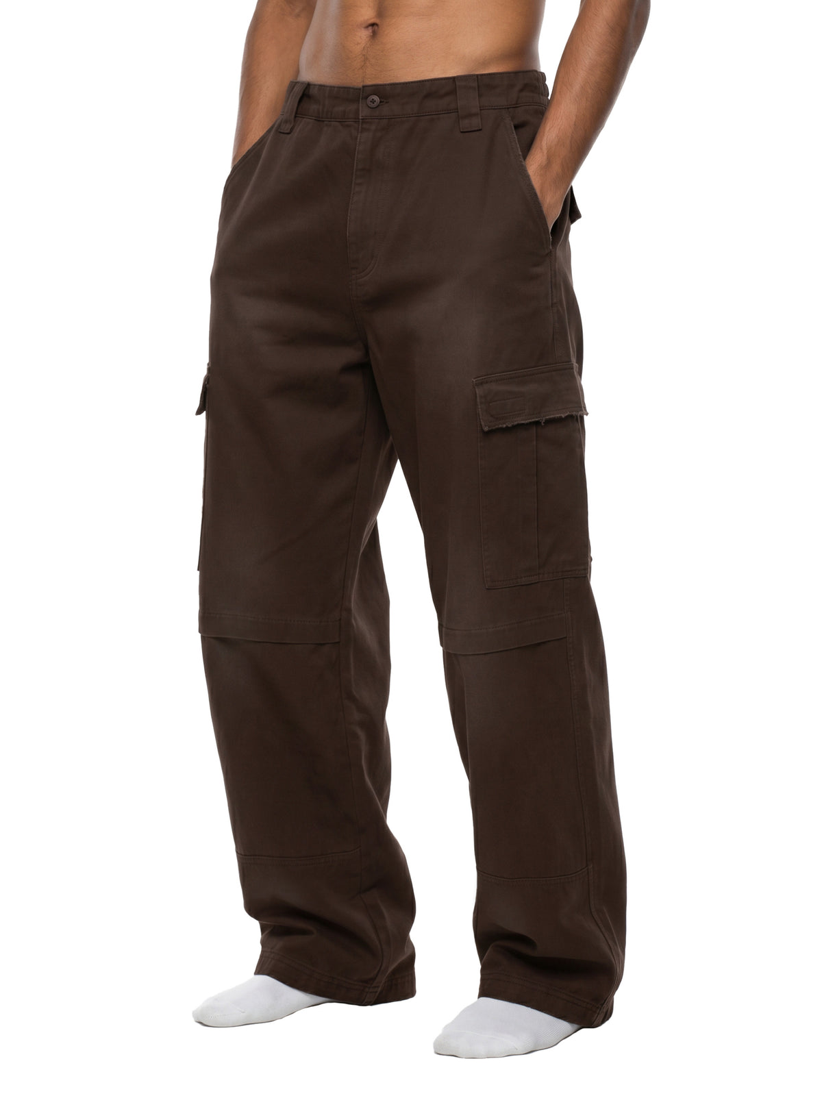 Spodnie Cargo Fleece Sunfade Wash – Nowrocky™ — układ na płasko, całe spodnie