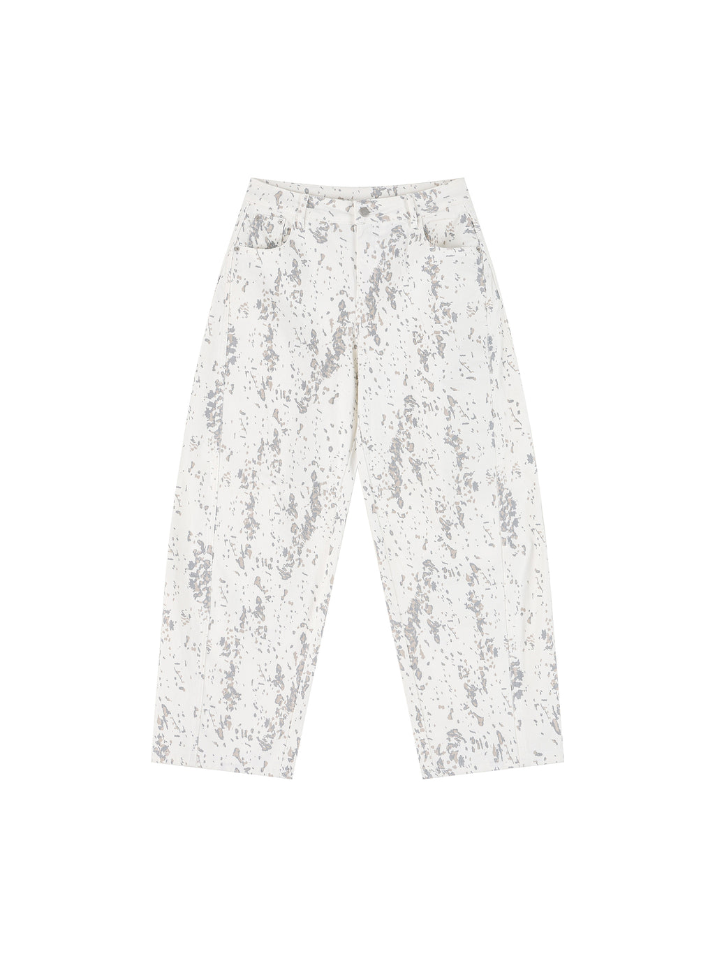 Jeansy Barrel Leg Splatter – Nowrocky™ — spodnie dżinsowe na modelu, pełna sylwetka