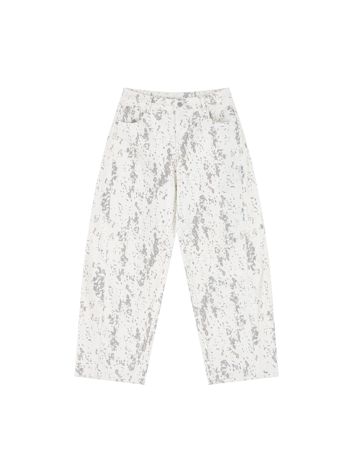 Jeansy Barrel Leg Splatter – Nowrocky™ — spodnie dżinsowe na modelu, pełna sylwetka