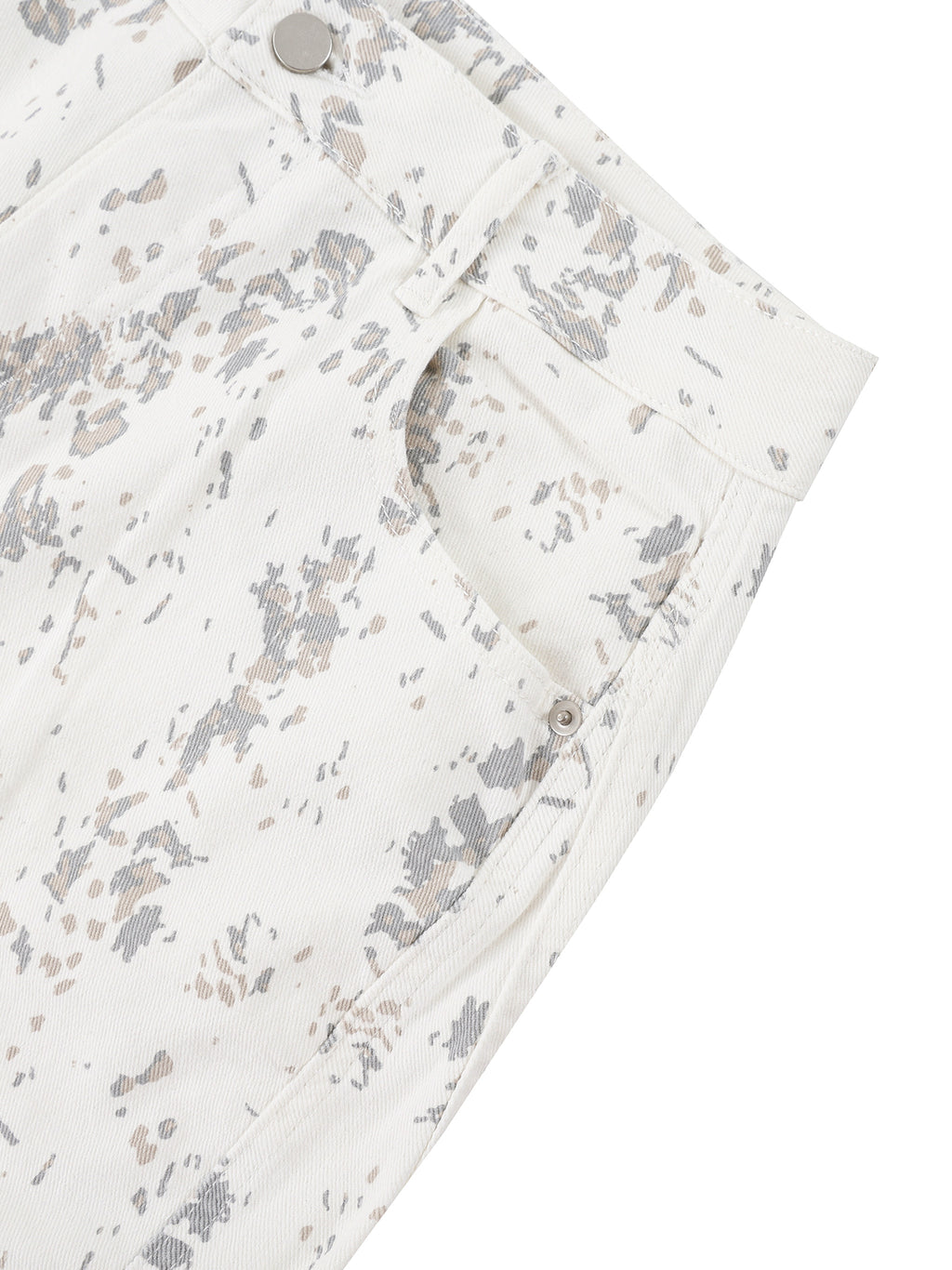 Jeansy Barrel Leg Splatter – Nowrocky™ — układ na płasko w kadrze studyjnym