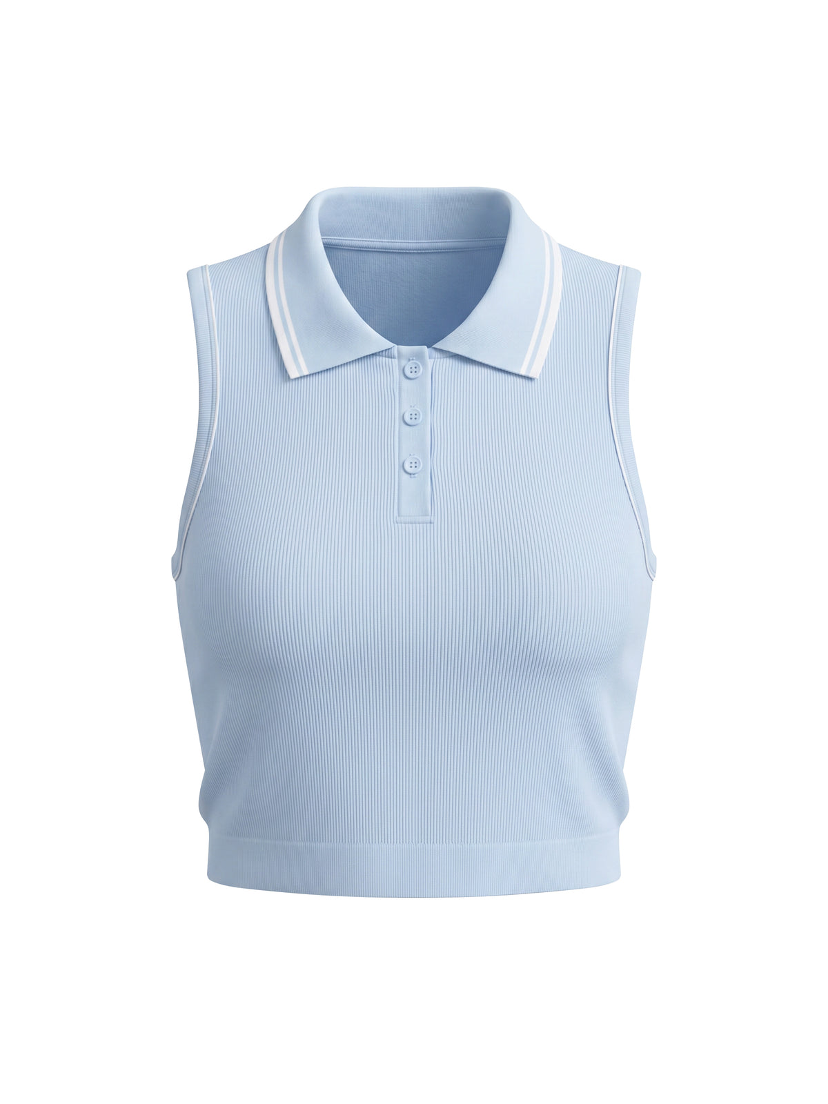 Polo Rib Crop Bez Rękawów – Nowrocky™ — koszulka polo z profilu, prążkowana dzianina