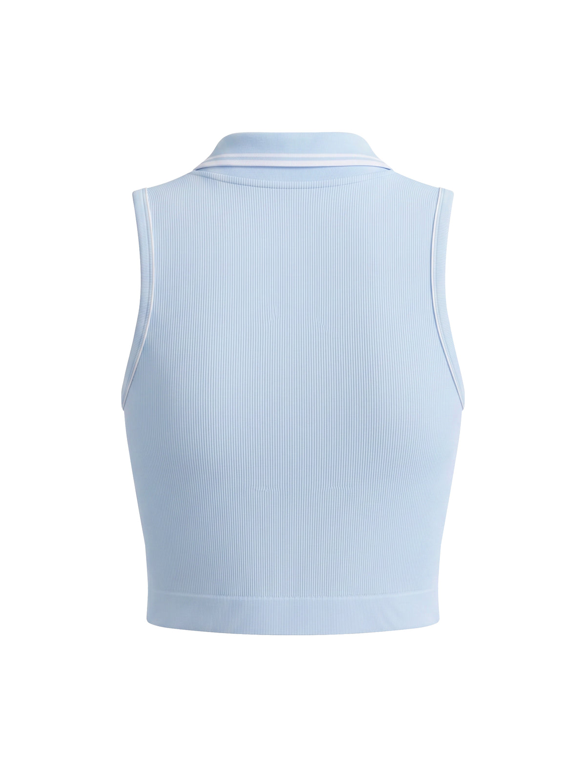 Polo Rib Crop Bez Rękawów – Nowrocky™ — zbliżenie na kołnierzyk i zapięcie na guziki