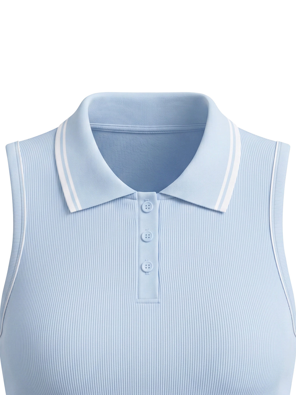Polo Rib Crop Bez Rękawów – Nowrocky™ — faktura prążkowanej dzianiny w świetle bocznym