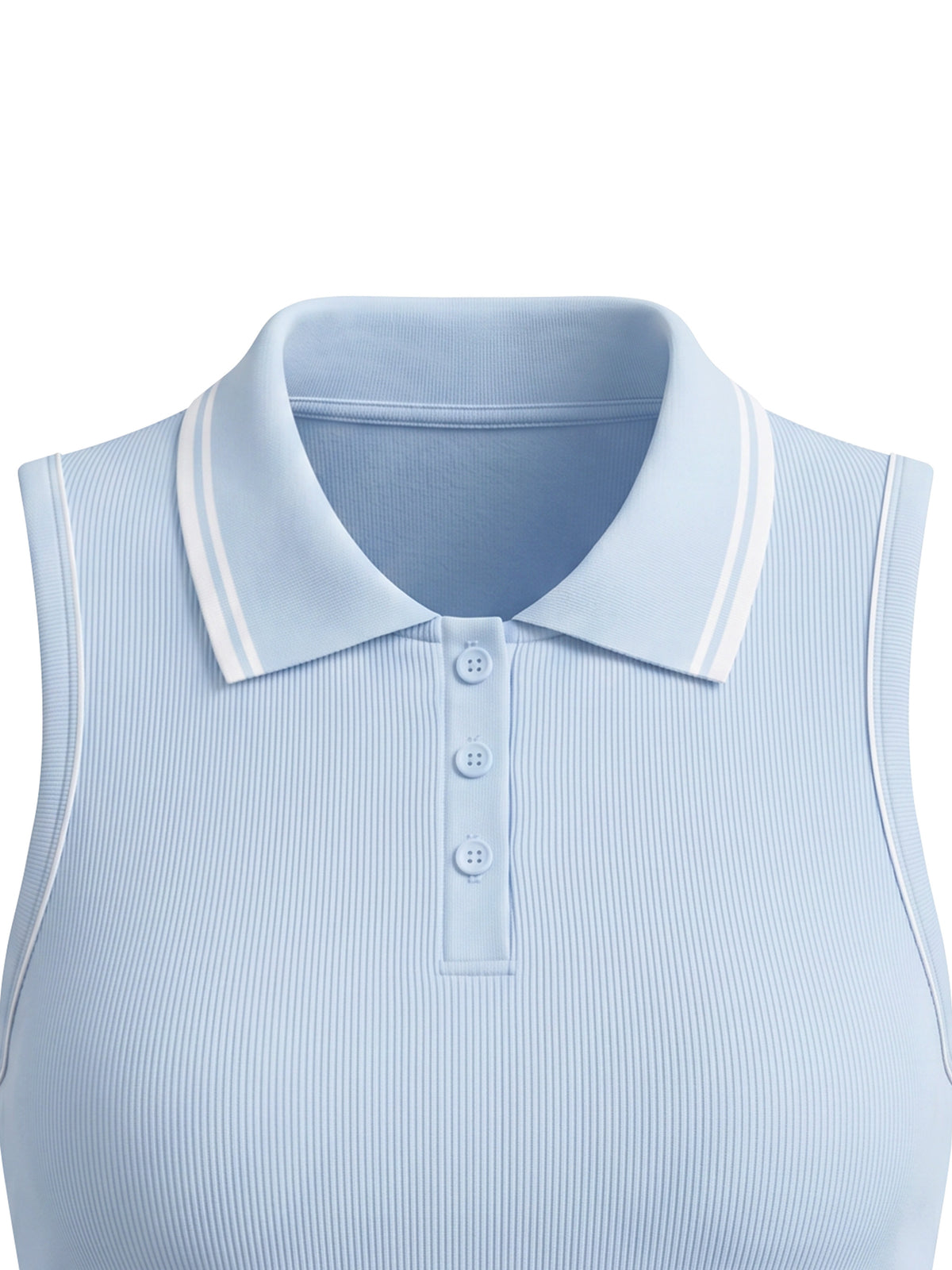 Polo Rib Crop Bez Rękawów – Nowrocky™ — faktura prążkowanej dzianiny w świetle bocznym