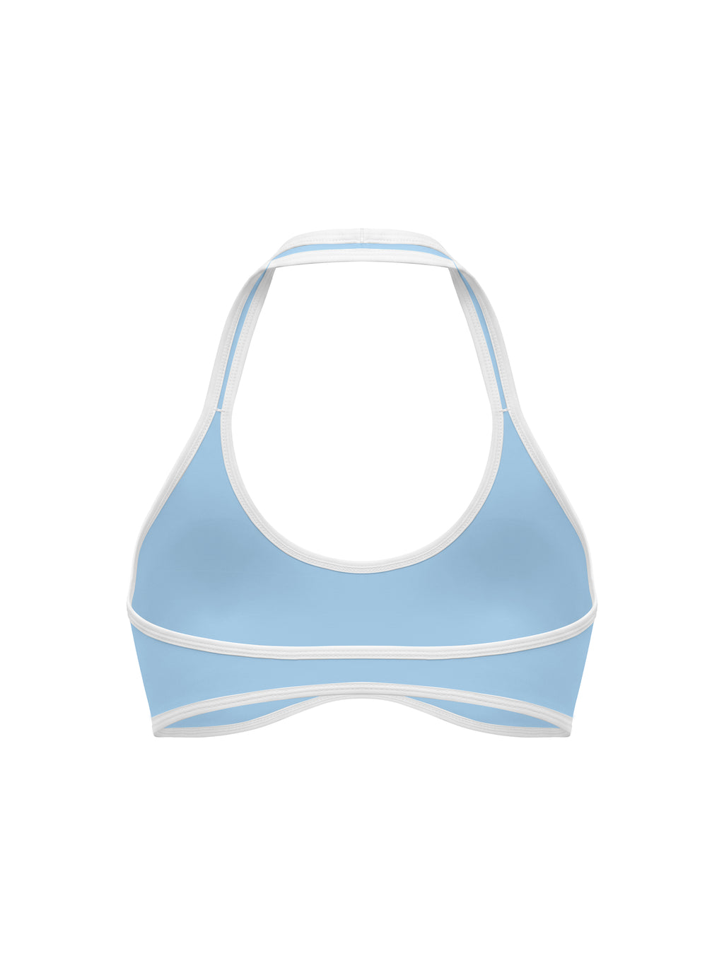 Biustonosz Sportowy Halter Color Block – Nowrocky™ — ujęcie z profilu, linia dekoltu