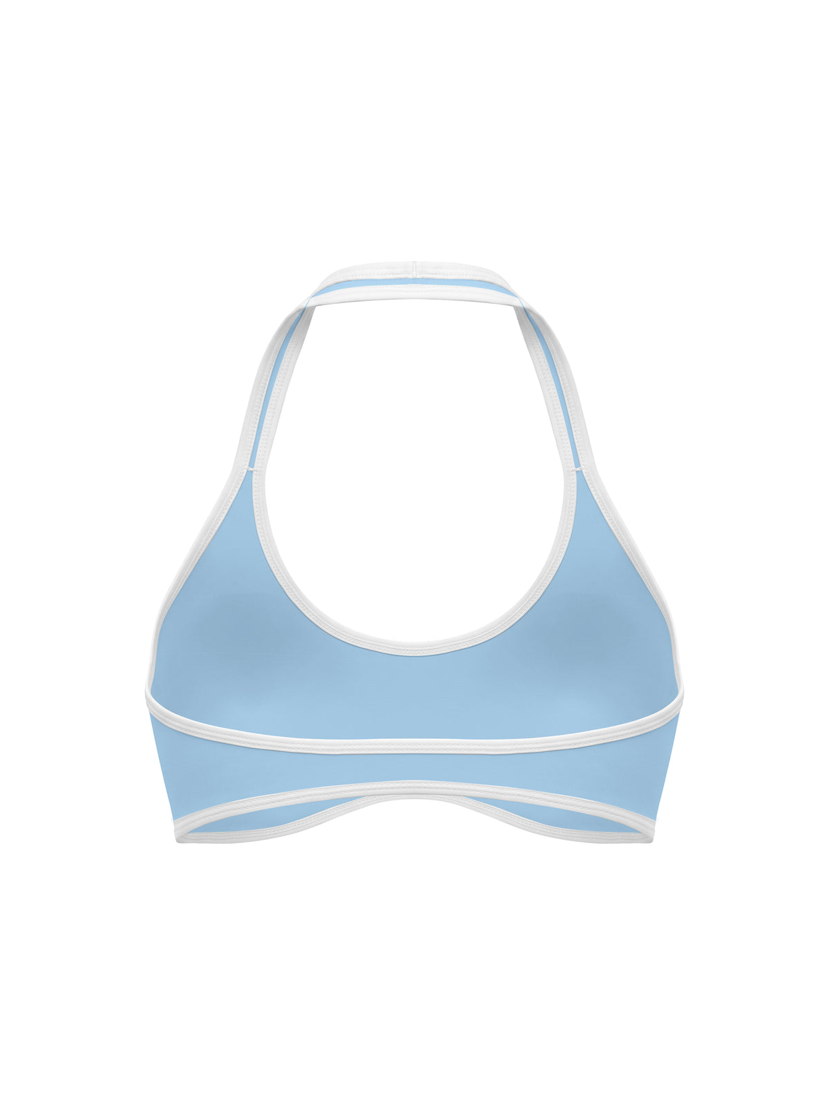Biustonosz Sportowy Halter Color Block – Nowrocky™ — ujęcie z profilu, linia dekoltu