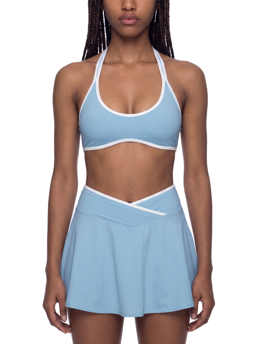 Biustonosz Sportowy Halter Color Block – Nowrocky™ — układ na płasko, całość produktu
