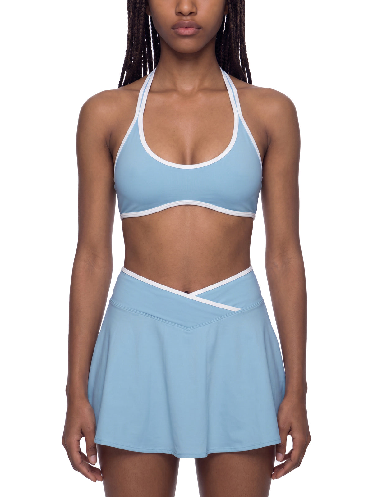 Biustonosz Sportowy Halter Color Block – Nowrocky™ — układ na płasko, całość produktu