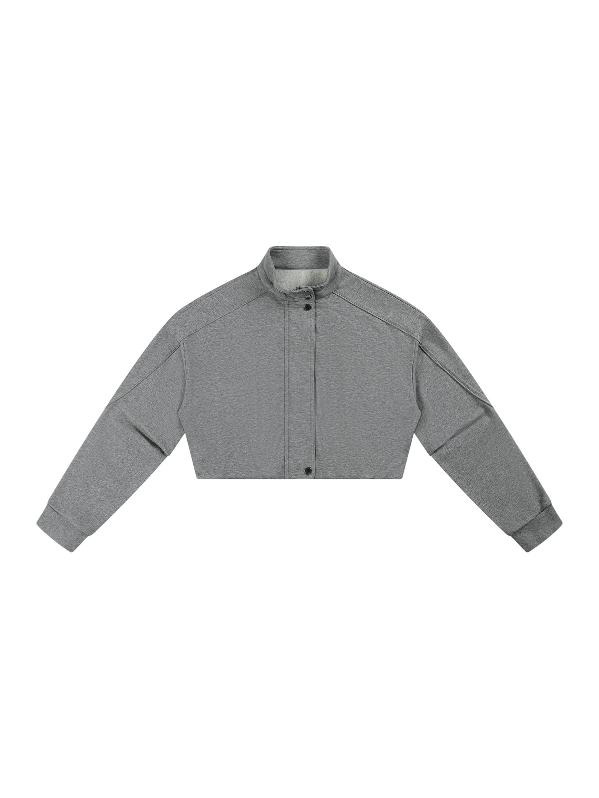 Kurtka Damska Cropped ze Stójką – Nowrocky™ — układ na płasko, całe ujęcie